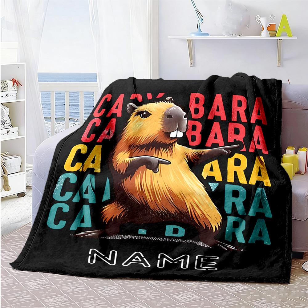 Capibara Customize Text Blanket Cozy Personalized Blanket Warmthful Decor Suitable for Bed Chair Office Couch All-Season Use