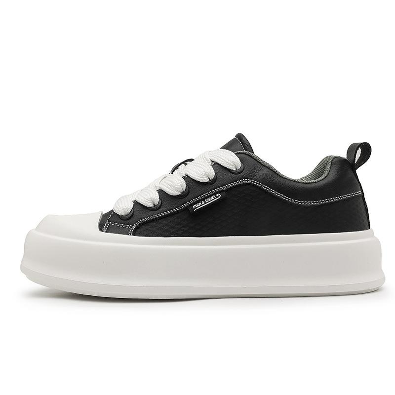 Thick-soled new round head leather surface breathable casual shoes four seasons new low-top wear-resistant board shoes