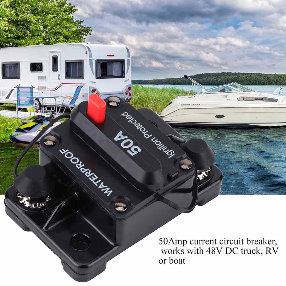 48V 50A Manual Reset Circuit Breaker Switch Fuse Holder Truck Car Boat Accessory