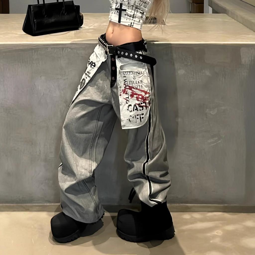 Herbst Winter Damen Jeanshose Y2K Niedrige Taille Gestapelte Jeans Harajuku Goblin Core Cowboy Japanische Weite Passform Baggy Grunge Herren