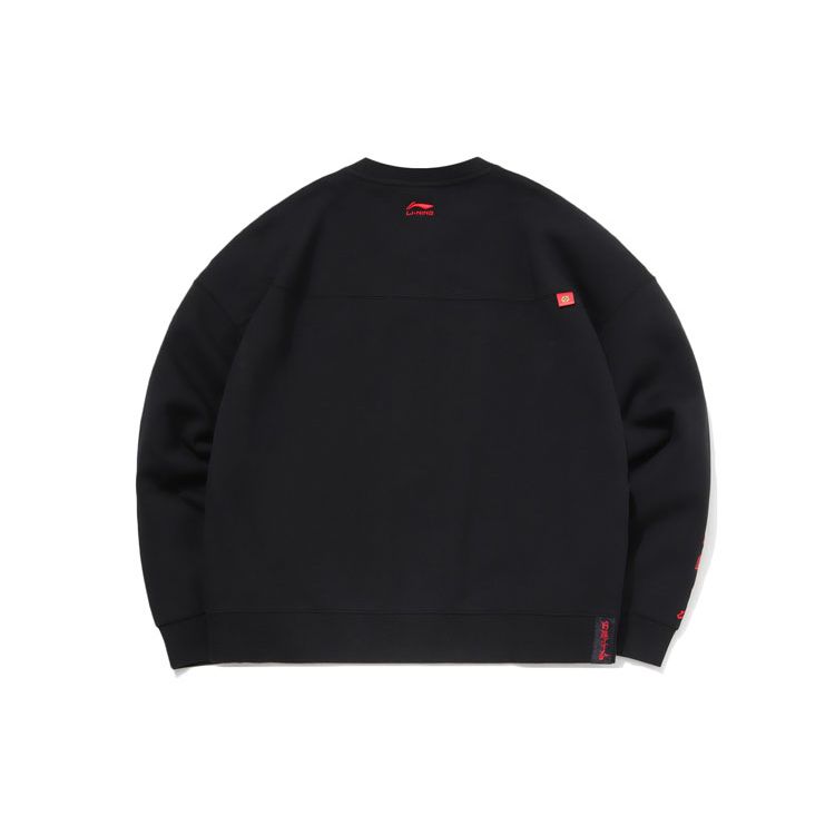 Li Ning Sports Fashion Series Daily Progress Print Loose Round Neck Pullover Sweatshirt Women Sweatshirt Black AWDR018-3