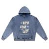DTG print Knitted Denim Zip-Up Hoodie Money Burning Brother Print Zipper Hoodies  