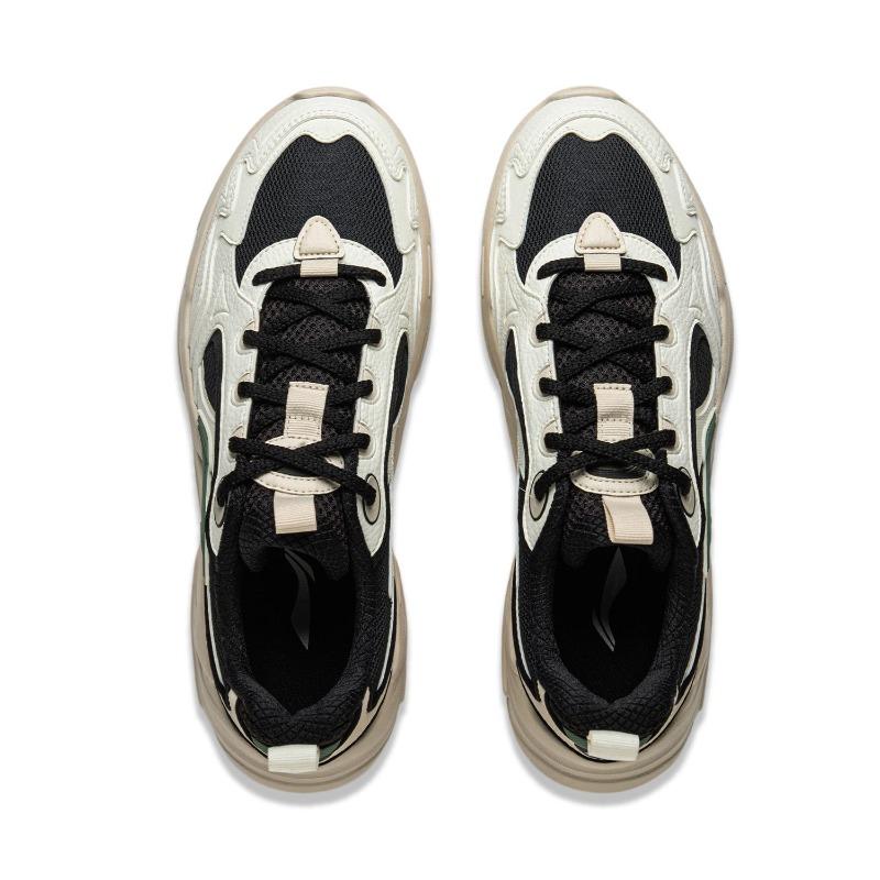 Li-Ning Yunhai Mens Low Top Dad Shoes White Black Retro Thick Sole Cushion Anti Slip Support AGCU305-4