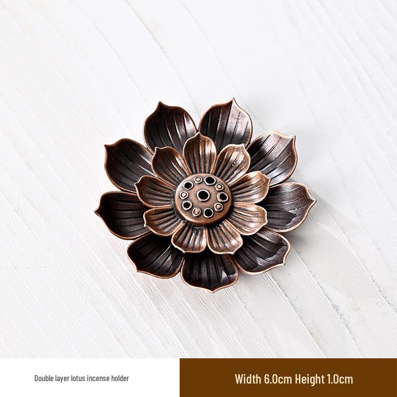 Antique Double-Layer Lotus Incense Holder for Tea Ceremony and Buddha Incense, Multi-Porous Sandalwood Line Burner.