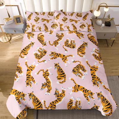 Cartoon Tiger Duvet Cover Set Wild Animal Theme Comforter Cover Kids Teens Adults Soft Microfiber Polyester Bedding Set 2/3 Pcs