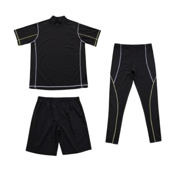 

APRAL Short Sleeve Rash and UV Protection Men s 3-Piece Swimsuit, Guard, Shorts, Leggings, UPF+ (NS703) (JP, Alphabet, LL, Yellow)