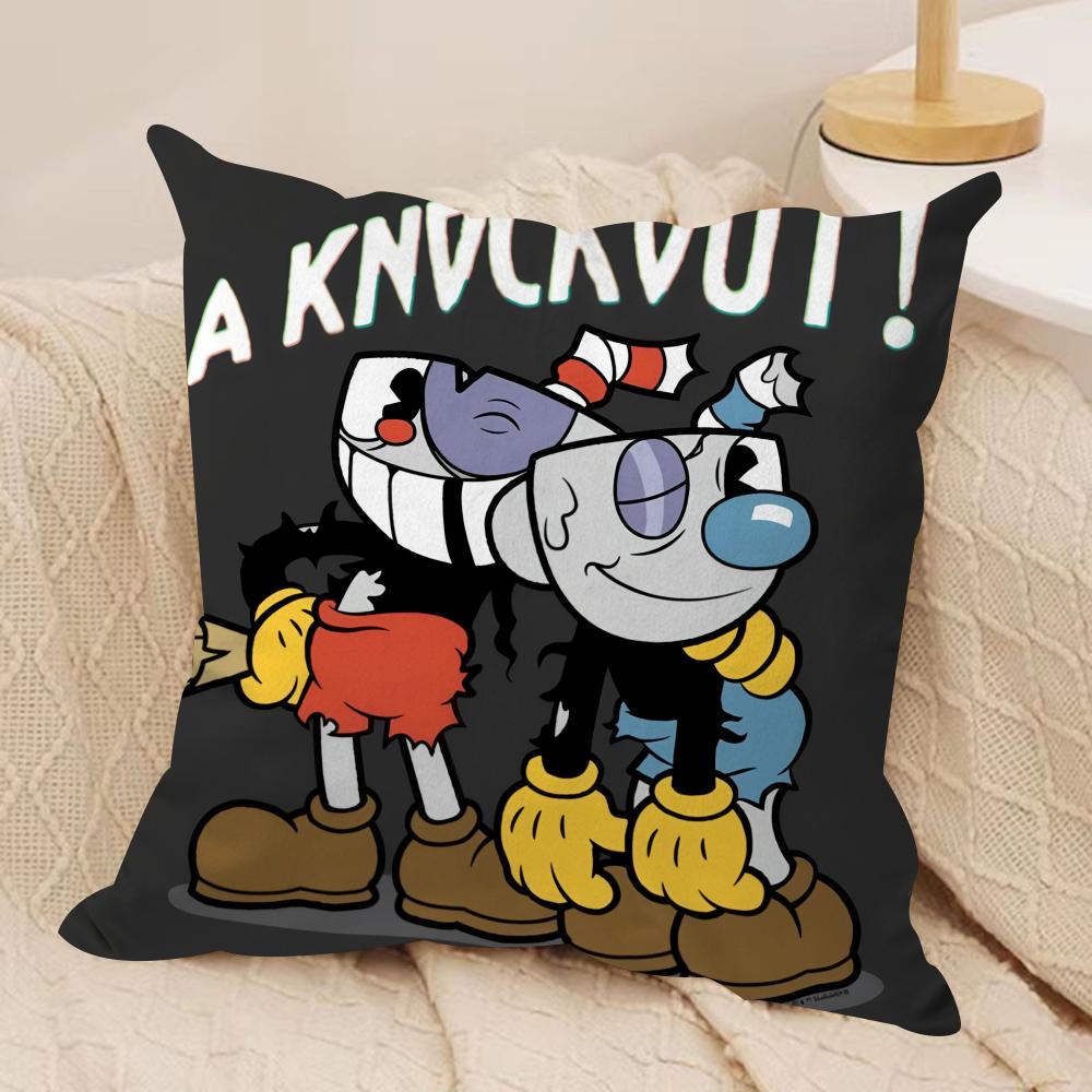 Classic Game CCuphead Cute Cushion Cover Silky Short Plush Invisible Zipper Dustproof Sofa Pillow Case For Home Decor