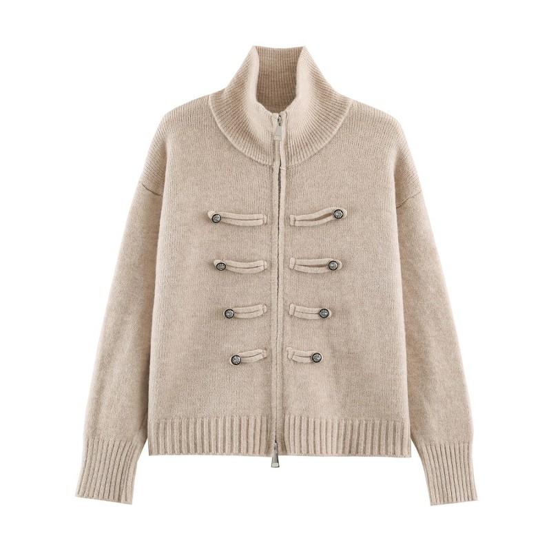 Womens Vintage Napoleon Style Knit Double-Breasted Cardigan Fashion