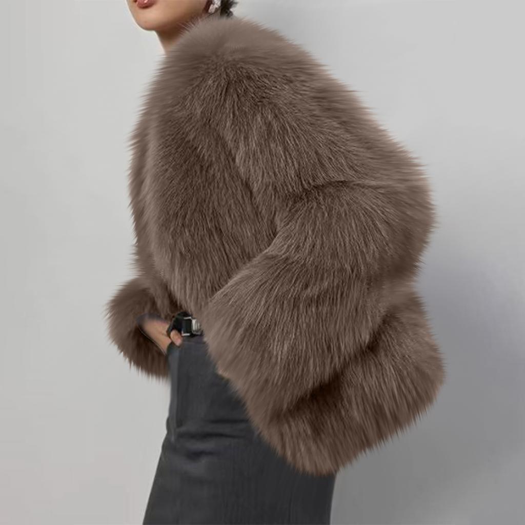 Women's Fashionable Warm Long Sleeve Solid-Color Furry Coat