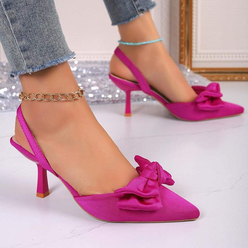 Women Sandals 2025 Summer New Butterfly Knot Slingbacks Heels Shoes Sexy Dress Thin Heel Pointed Toe Ladies High Heels Sandals