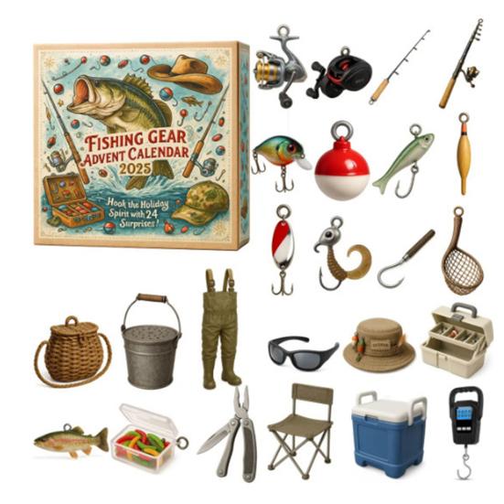 Fishing Gear Advent Calendar 2025 24 Day Countdown Box with Acrylic Ornaments Multifunctional Christmas