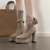 Vintage Platform Thick Heel Women Knee High Boots Fashion Slip On Shoes Autumn Winter Female Slim Suede Long Booties