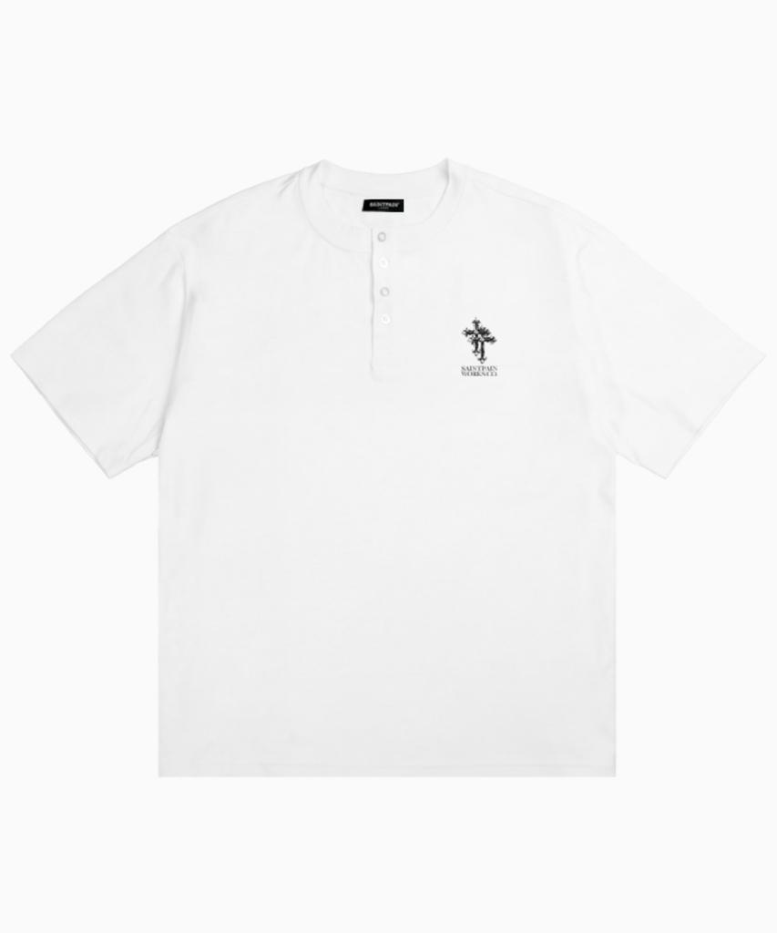 SAINTPAIN Sp Double Cross Heavyweight Henley Neck Short Sleeve Tee White