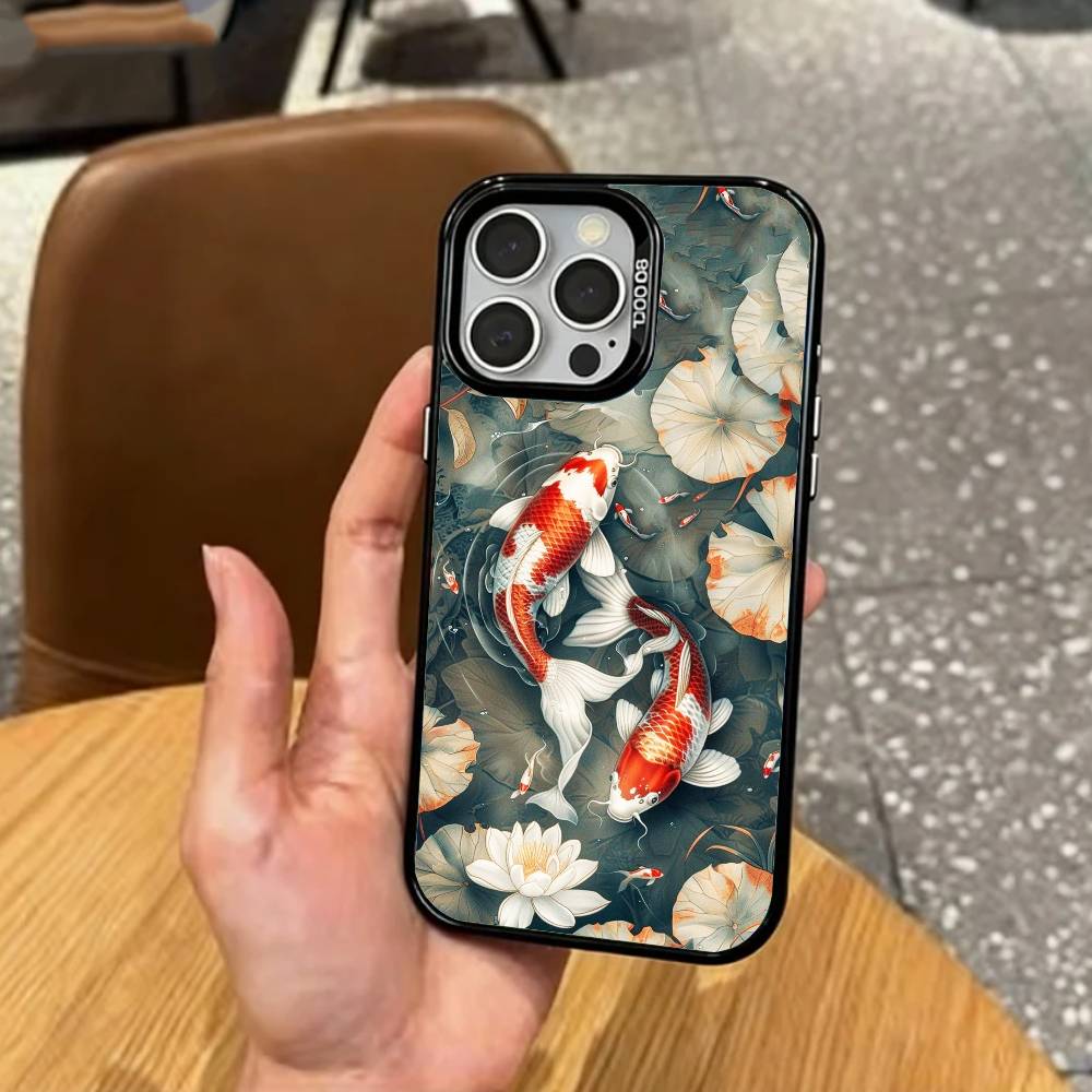 Y-Yin Yang Koi Fisch Zen Kunst Handyhülle Für iPhone17,16,15,14,13,12,11 Plus,Pro Max Bunte Silberbeschichtete Innenabdeckung