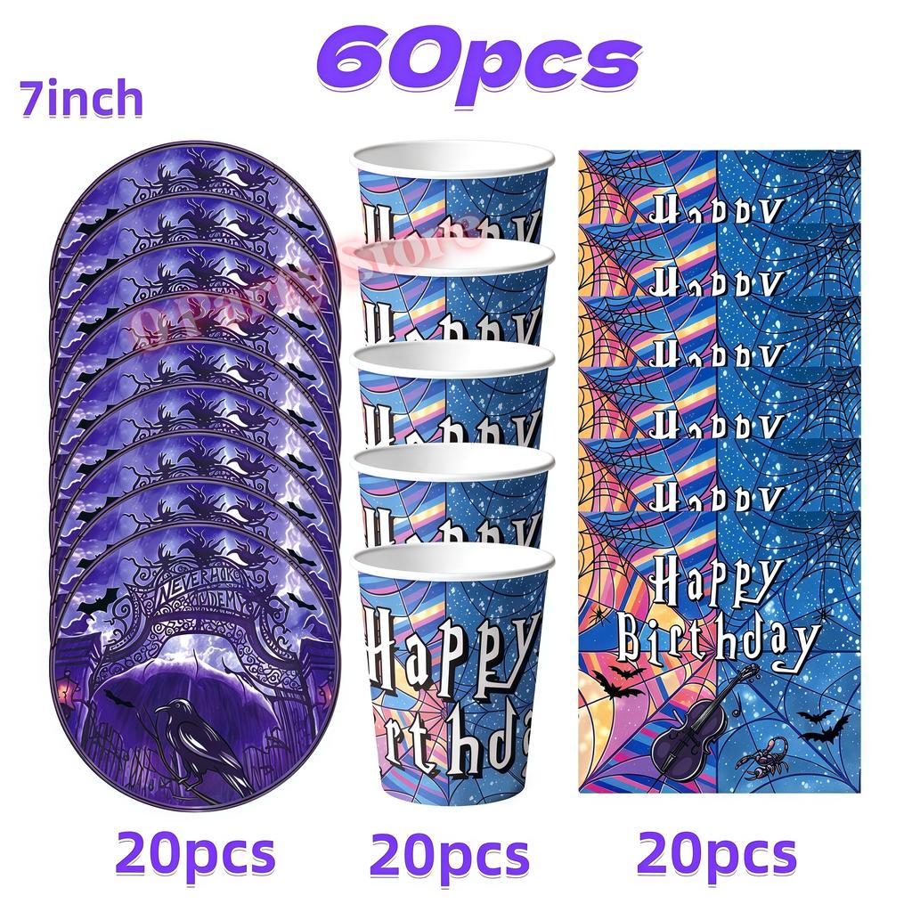 Birthday Party Decorations Supplies Kit Balloons Cups Plates Backdrop Banner Addams Theme Birthday Cake Decor Kids Favor Gifts