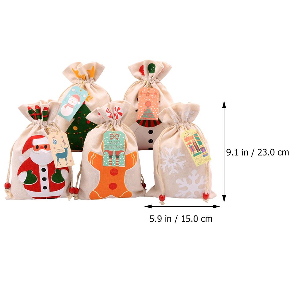 5Pcs Christmas Gift Bags Drawstring Pouches for Candies Small Presents Holiday Storage Decorative Candy Bag Fabric