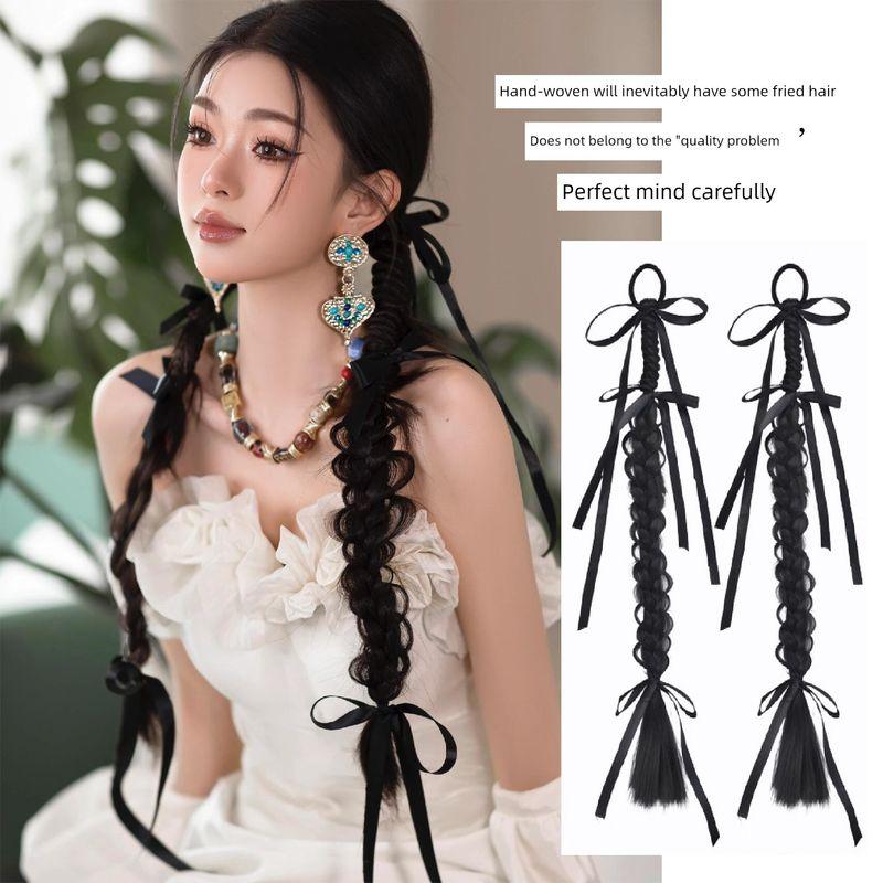 New Chinese Style Braid Wig Handmade Fishbone Plaits Bridal Gown Shape Twisted Twist Braid Ribbon Horse Tail