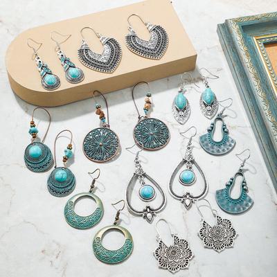 Bohemian Turquoise Earrings Set - Retro Nostalgic Style
