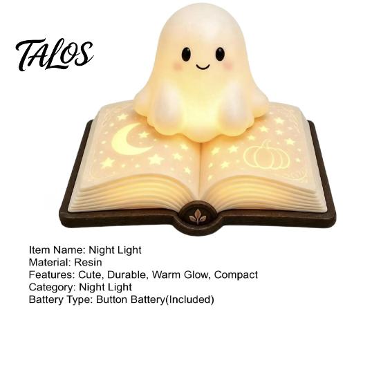 Star Moon Room Decor Magic Book Ghost Night Light, Resin Tabletop Warm Glow Lamp with Whimsical Bedroom Light Relief, Cute Bedside Sleeping
