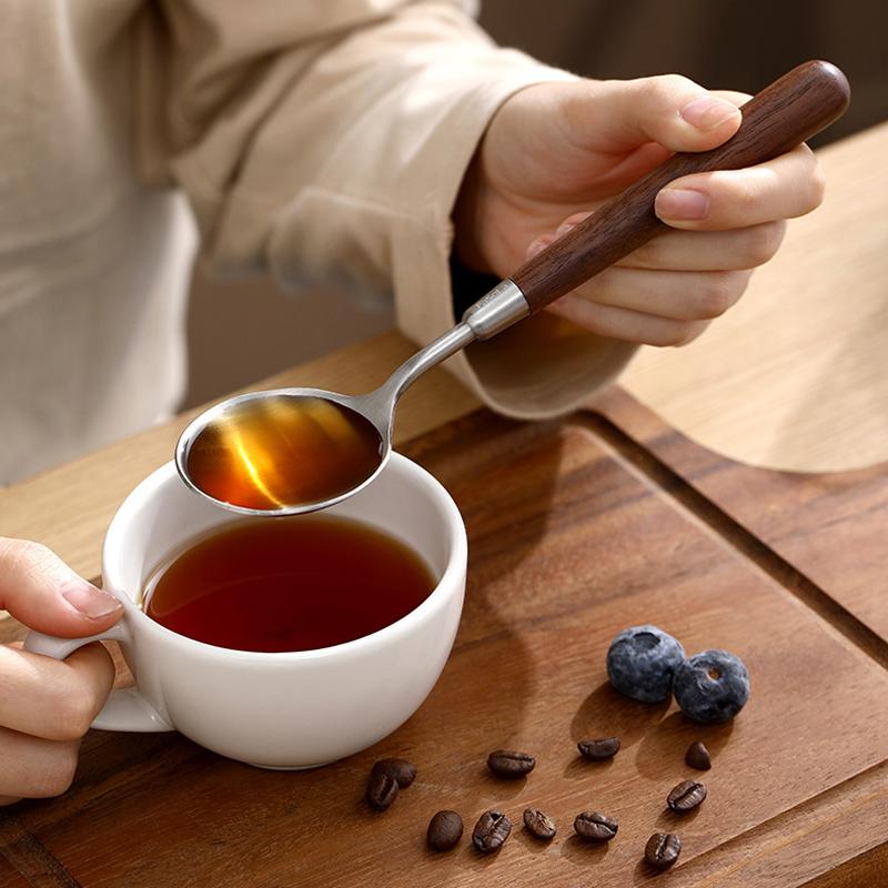 New Vintage imitation walnut spoon brushed Western tableware stainless steel round head family dinner spoon imitation wood grain