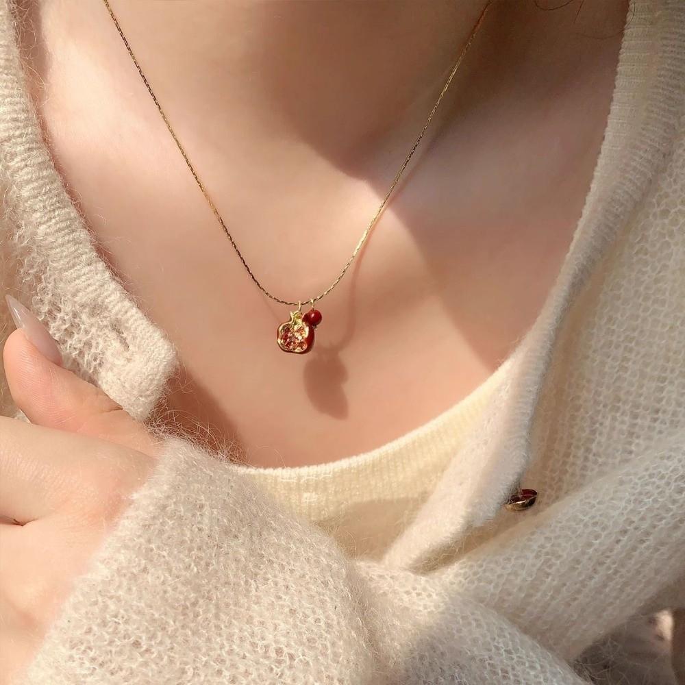 Sweet Fruit Earrings Cute Clavicle Choker New Pomegranate Pendant Necklace Party