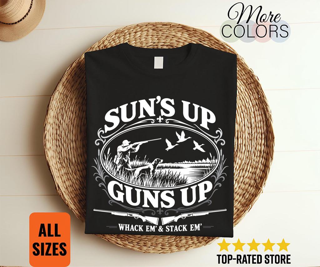 Sunrise Duck Hunting T-Shirt, Waterfowl Hunter Gift, Shotgun Retriever Design, Marsh Wildlife, Outdoorsman, Vintage Art, Birthday, Christmas