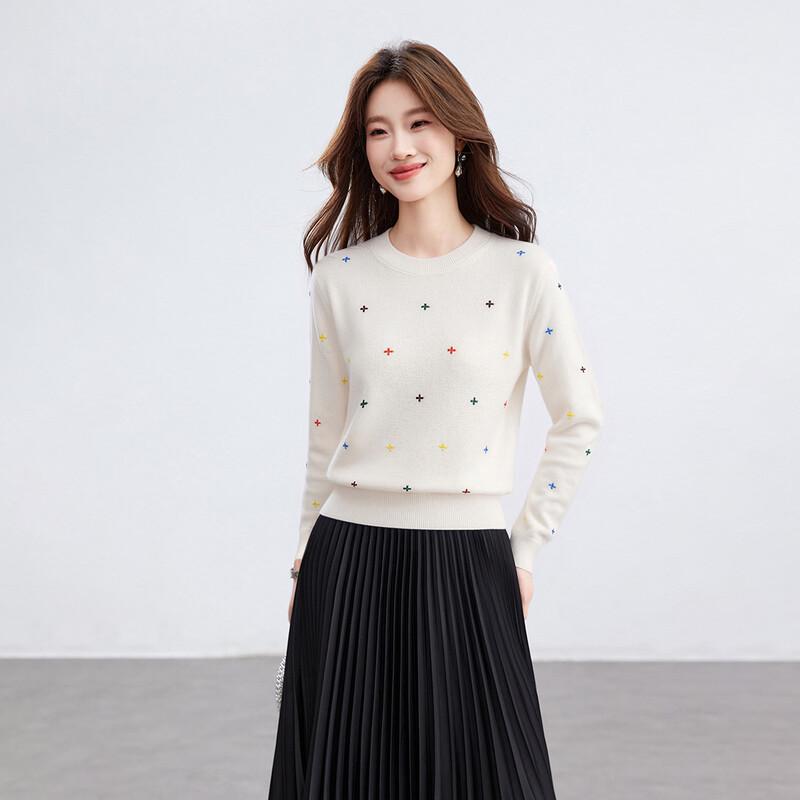 Shaxi Women's 100% Cashmere Embroidered Pullover Sweater