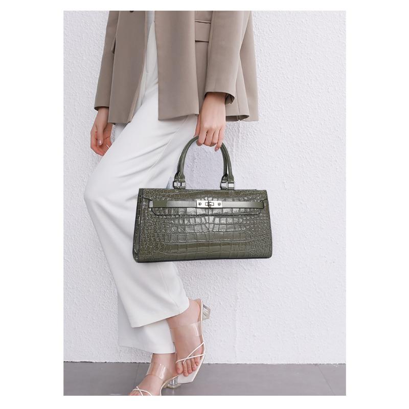 Jurgent Leather Crocodile Pattern Cowhide Pig Nose Chain Bag Holding One-shoulder Crossbody Bag
