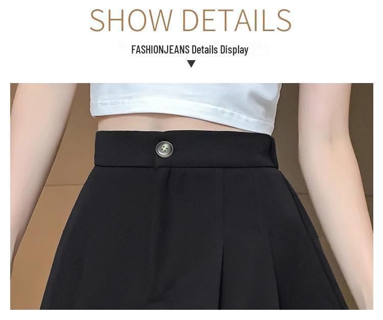 Women's High Waist Pleated A-Line Wide-Leg Shorts - Large Size, Black, Summer Versatile Skirt-Style Pants