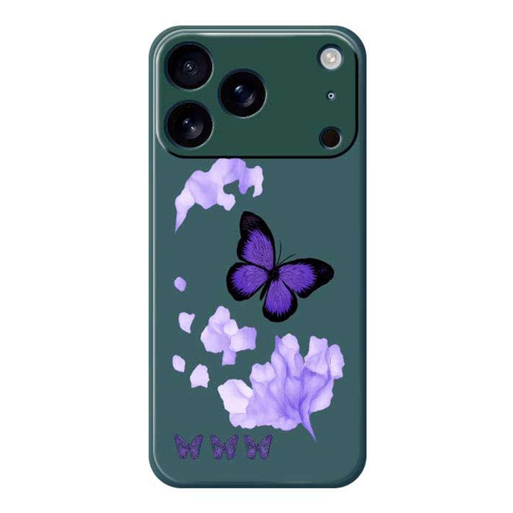 For iPhone 17 Pro Case Purple Butterfly Pattern Printing Straight Edge TPU Phone Back Cover