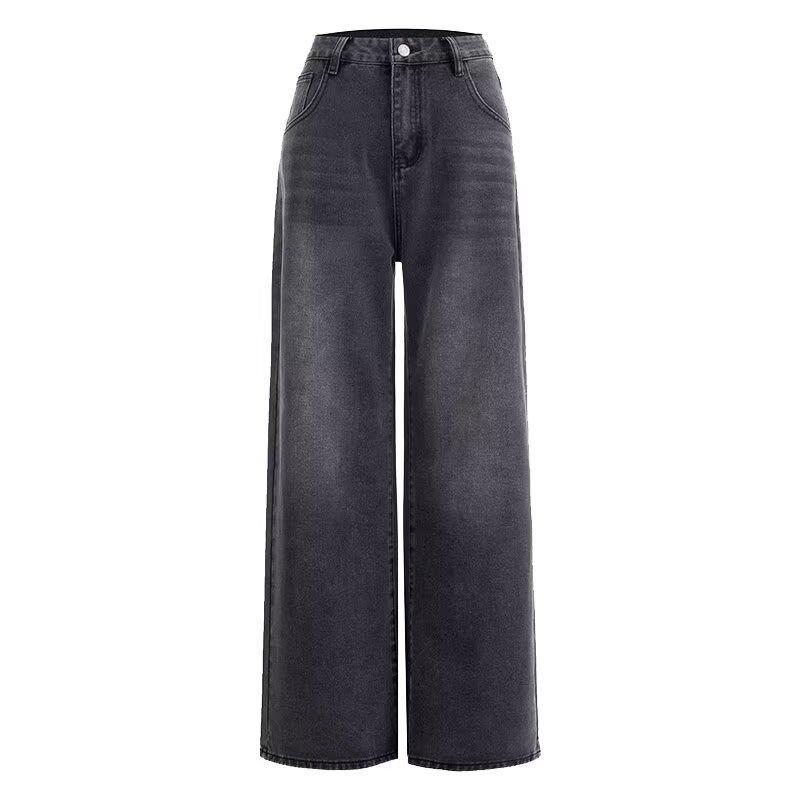 

Women s Spring & Autumn 2025 High-Waisted Black-Grey Straight-Leg Jeans, Slimming & Body-Hugging, Floor-Length for Tall Figures. XS