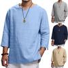 Men's Spring and Autumn V-neck Solid Color Long-sleeved Loose Shirt Casual Comfortable Breathable Shirt