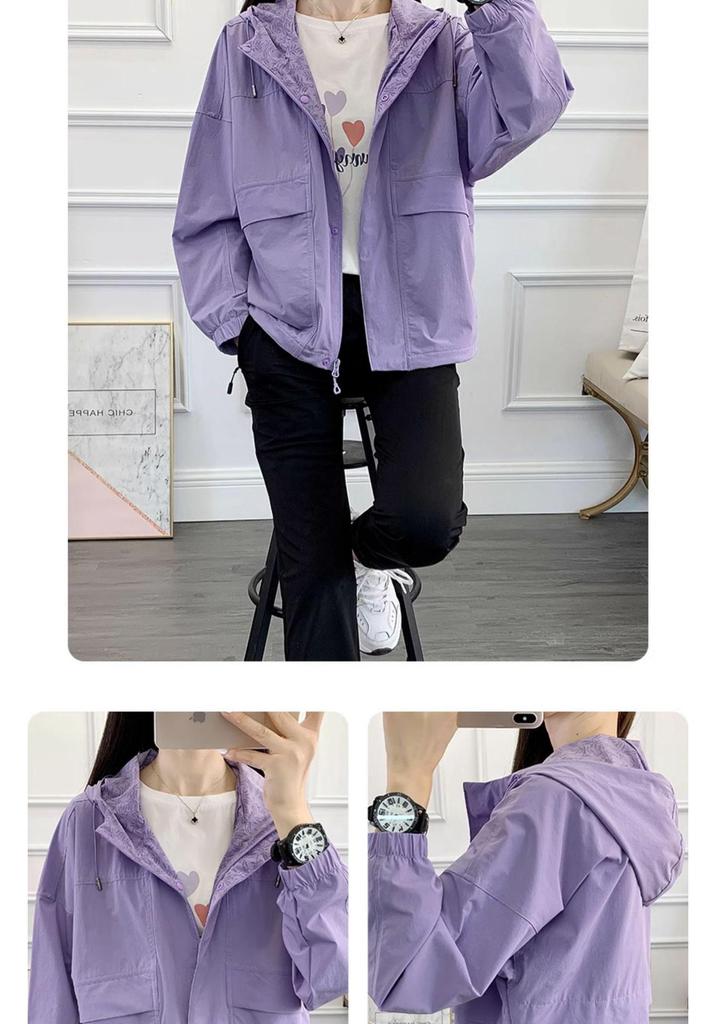 Women's Hooded Windbreaker: Stylish Petite Loose Fit Autumn Jacket for Outdoor Casual Wear