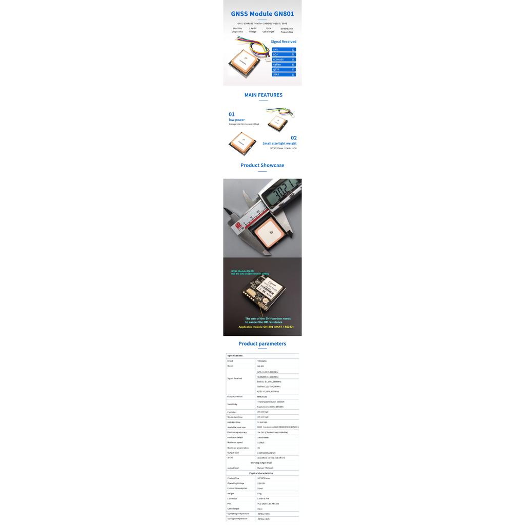 GN-801 Modulo GNSS TTL UART GPS GLONASS modalità doppia M8n Modulo GNSS Ricevitore Antenna, FLASH integrato, NMEA0183 GN801 TOPGNSS
