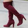 Fashion Brand Thigh High Botines Mujer Plush Fur Shoes Winter Stovepipe Stretch Over Knee Long Boots Women Lace-up Velvet Knight Bottes