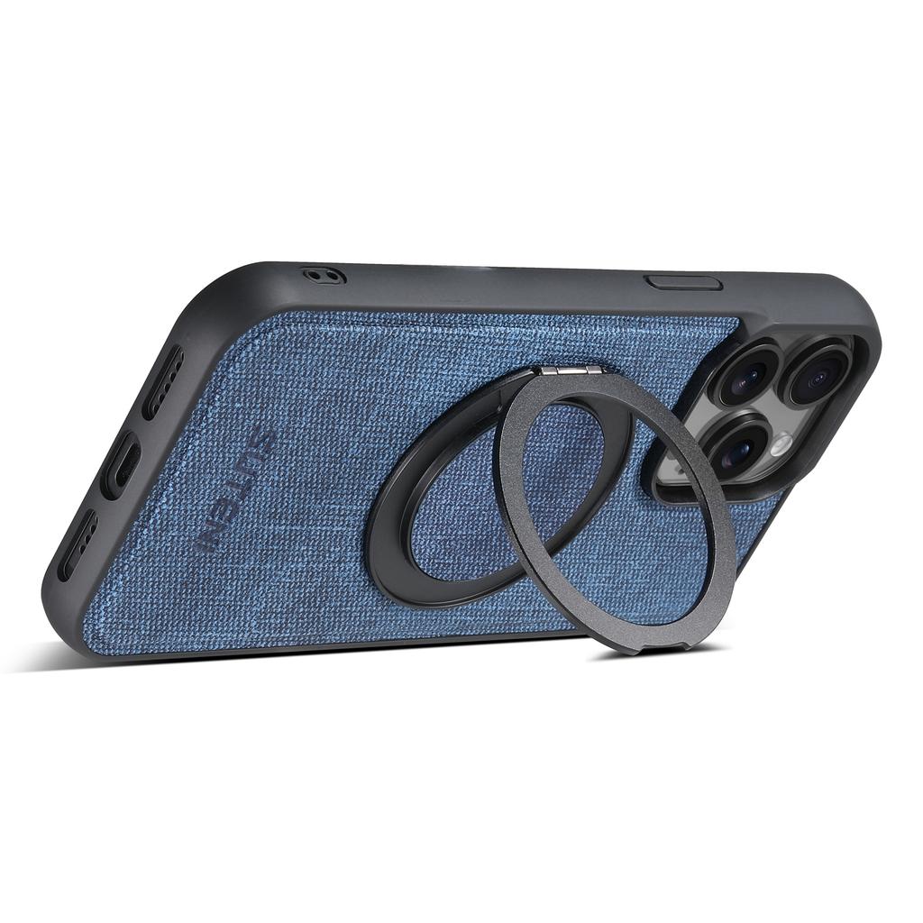 SUTENI G3 Für iPhone 14 Pro Magnetische Hülle Drehbarer Ring Ständer Jeans Textur PU TPU Handy Rückseite