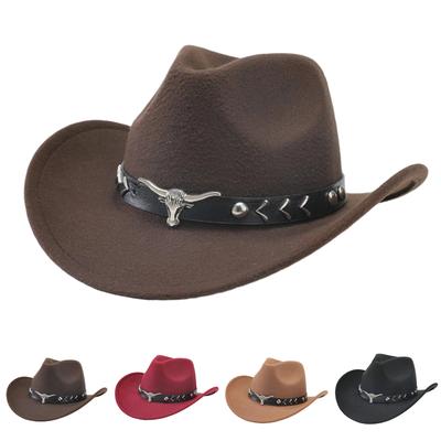 Westlicher Cowboyhut, Ethnisch, Woll-Zylinderhut für Herren und Damen, Kuhkopf-Jazzhut