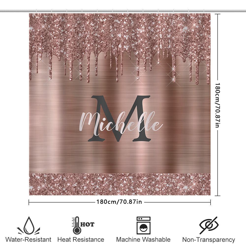 Shower Curtain With Glitter Dripping Design For Bathroom Decor Customizable Name Monogram Available
