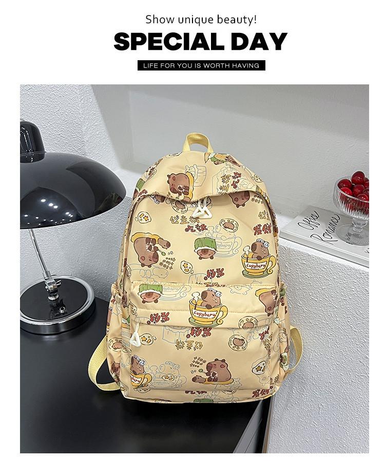 Adorable Cartoon Style Nylon Backpack For Students Trendy Design Large Capacity