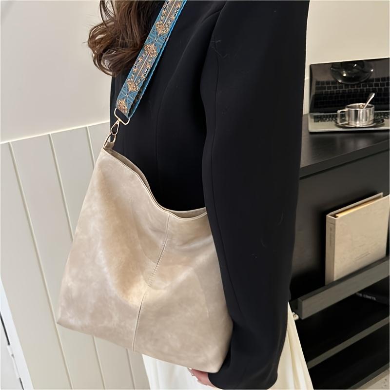 Bohemian Style Large Capacity Women'S Shoulder Bag, 4 Colors, Classic Wide Strap Crossbody Bag, Casual Commuting Tote PU Handbag