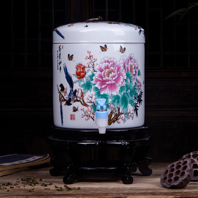 Large Ceramic Filtered Water Dispenser with Faucet and Lid