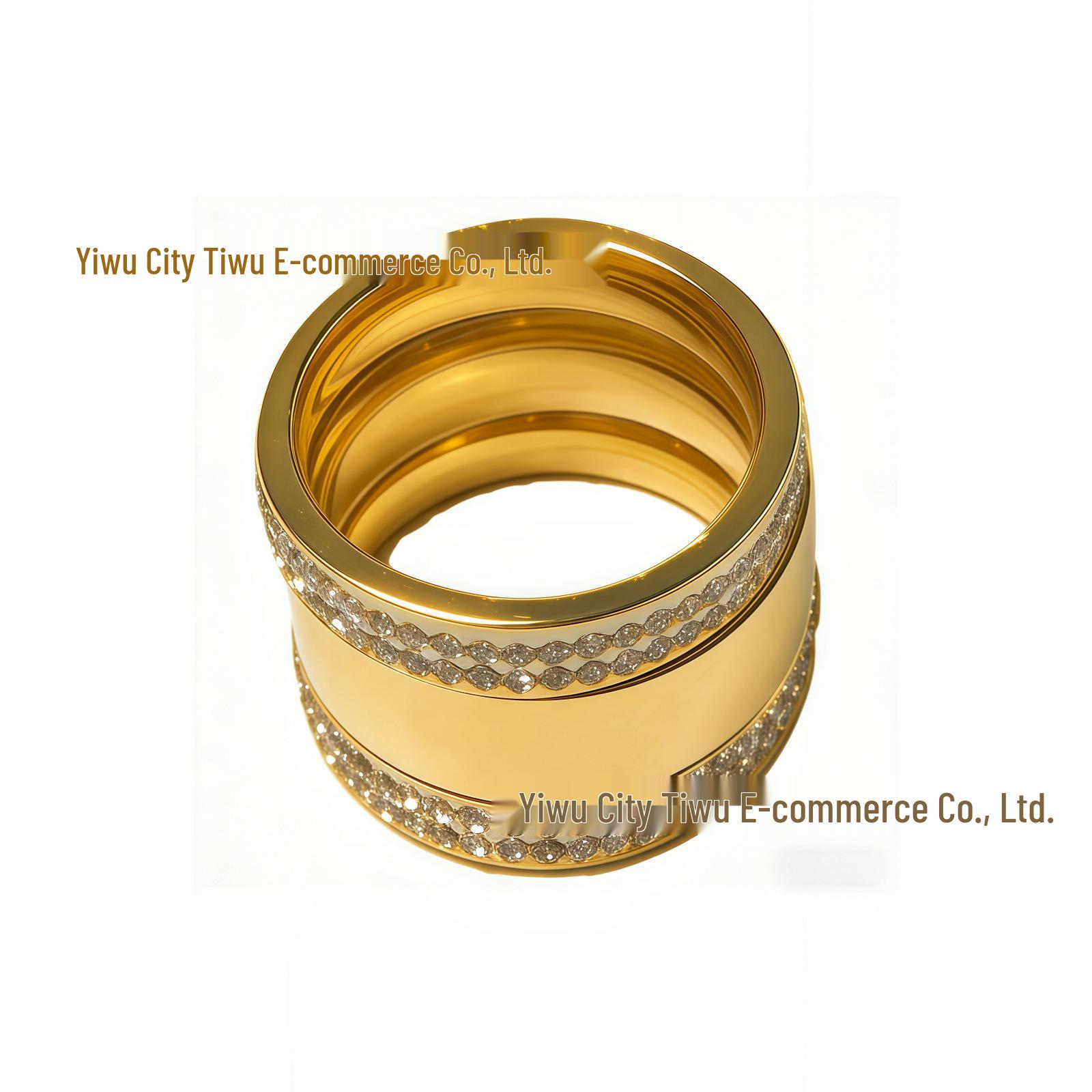 European-Inspired 18K Gold-Plated Titanium Wide Band Ring Size 8