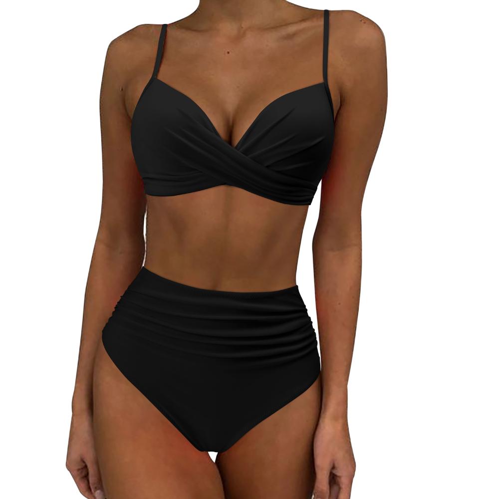 Bikini-Badeanzug mit hoher Taille für Damen, Bademode, gepolstert, Push-Up, gerüschter Badeanzug, Bikini-Set für Damen