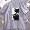 Japanese Cat Graphic TShirts Vintage Tokyo Aesthetic Black Cat Tee Kawaii  Streetwear Casual Cotton Short Sleeve Round