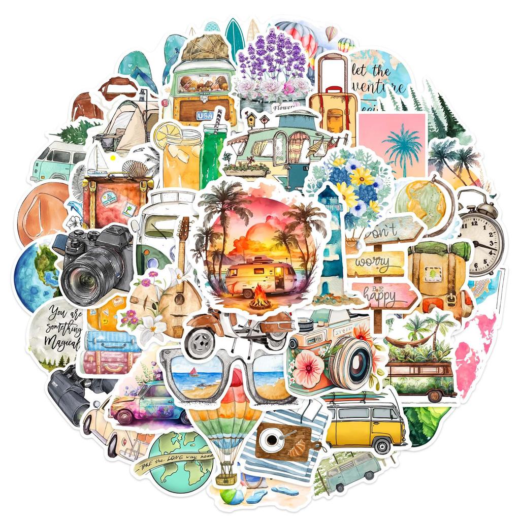 50PCS Outdoor Travel Scenery Sticker Graffiti Cell Phone Helmet Water Cup Car DIY Waterproof PVC Handbook Play Reward Stickers