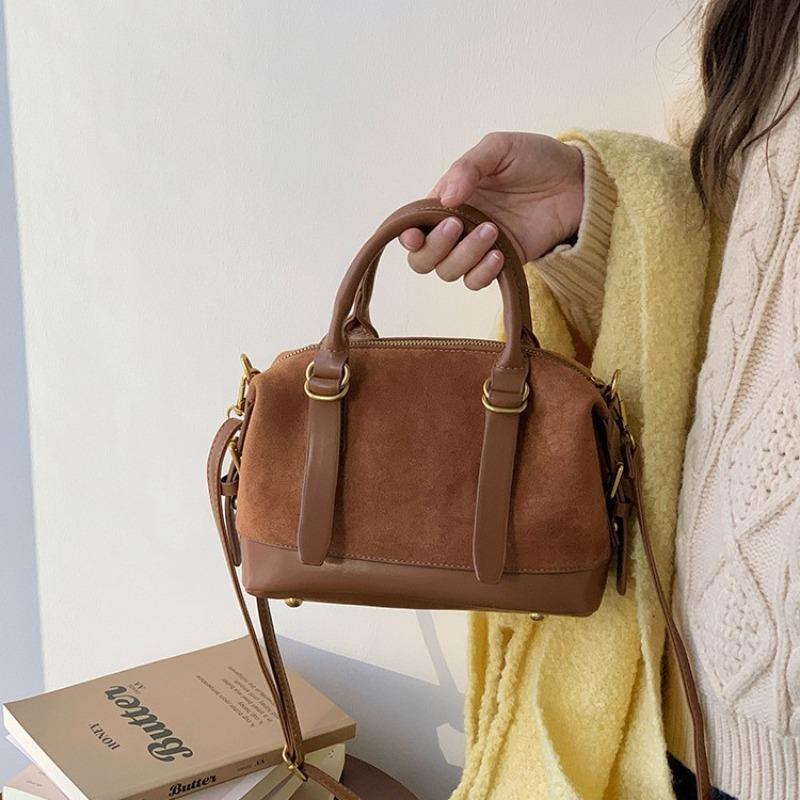 Retro brown suede handbag bag women's winter new trendy bowling bag multi-functional messenger bag