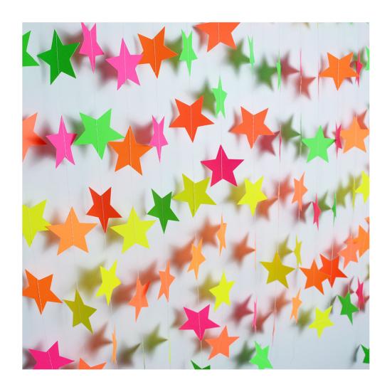 UV Neon Party Decoration Fluorescent Star Heart Circle Dot Garland Glow in The Dark Hanging Streamers Banner for Baby Bridal Shower Birthday Backdrop
