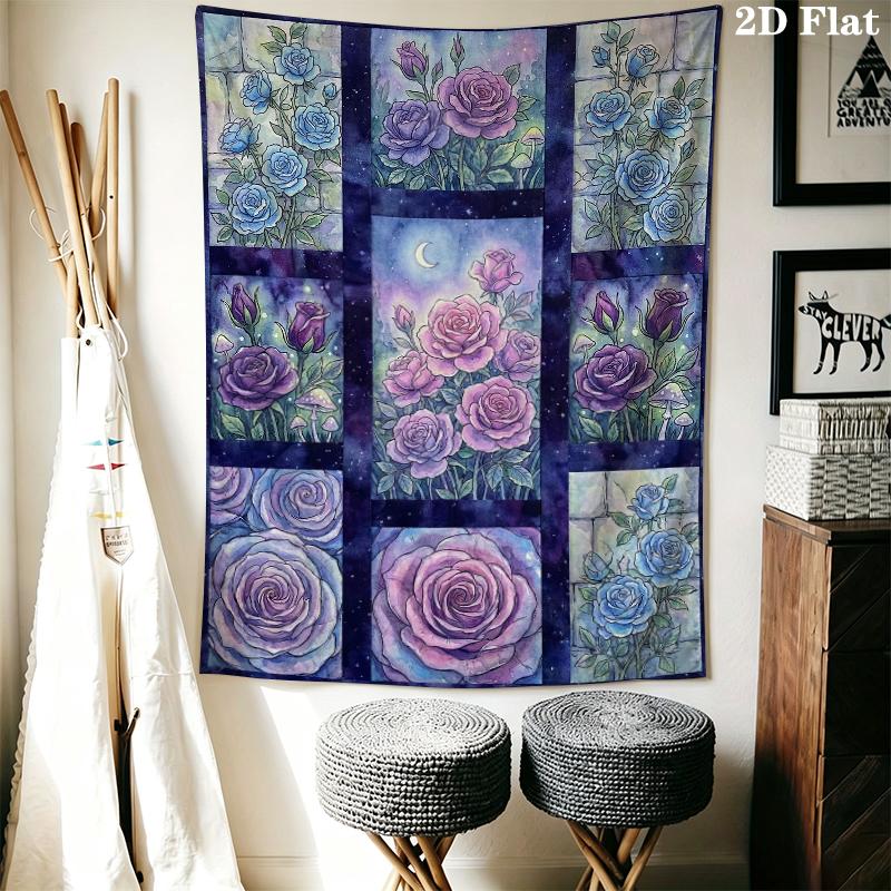 Dreamy Watercolor Rose Wall Tapestry Aesthetic Wall Hanging Printed Fabric Blanket Decorative Tapestries for Bedroom Living Room Home Decor