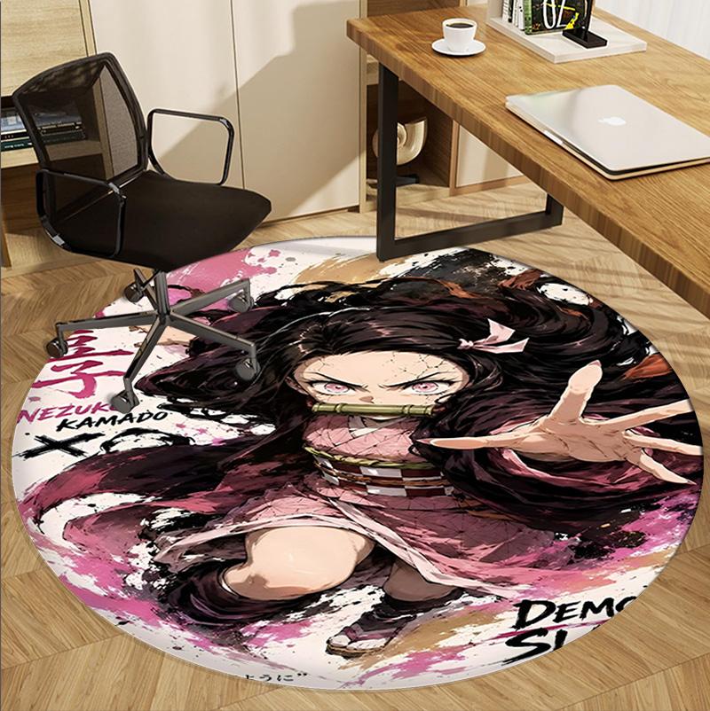 Demon Slayer Pattern Round Rug, Indoor/Outdoor Mat, for Picnic, Gameroom, Bedroom, Office, Living Room, Home Decor Carpet, Birthday Gift