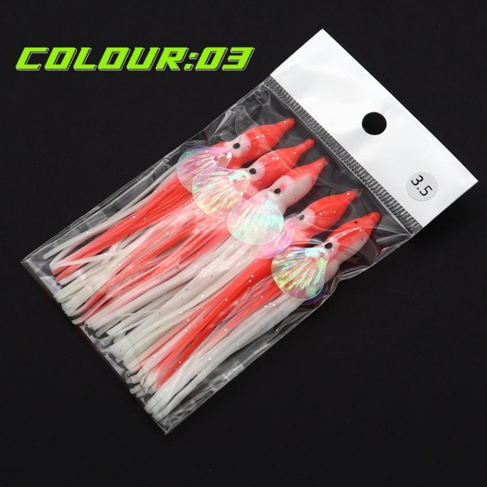 5pcs Glow-in-the-Dark Soft Rubber Octopus Skirts Soft Rubber Trolling Bait  Night Fishing